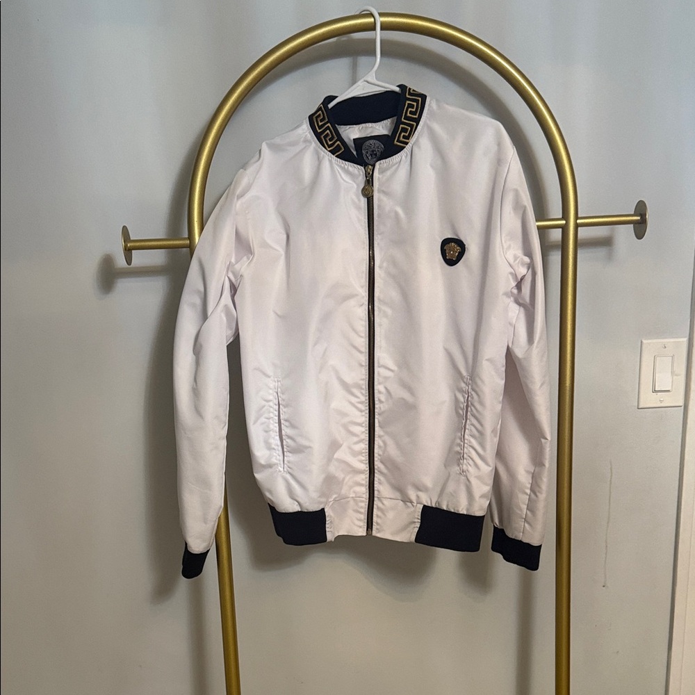 White Bomber Jacket with Black Trim